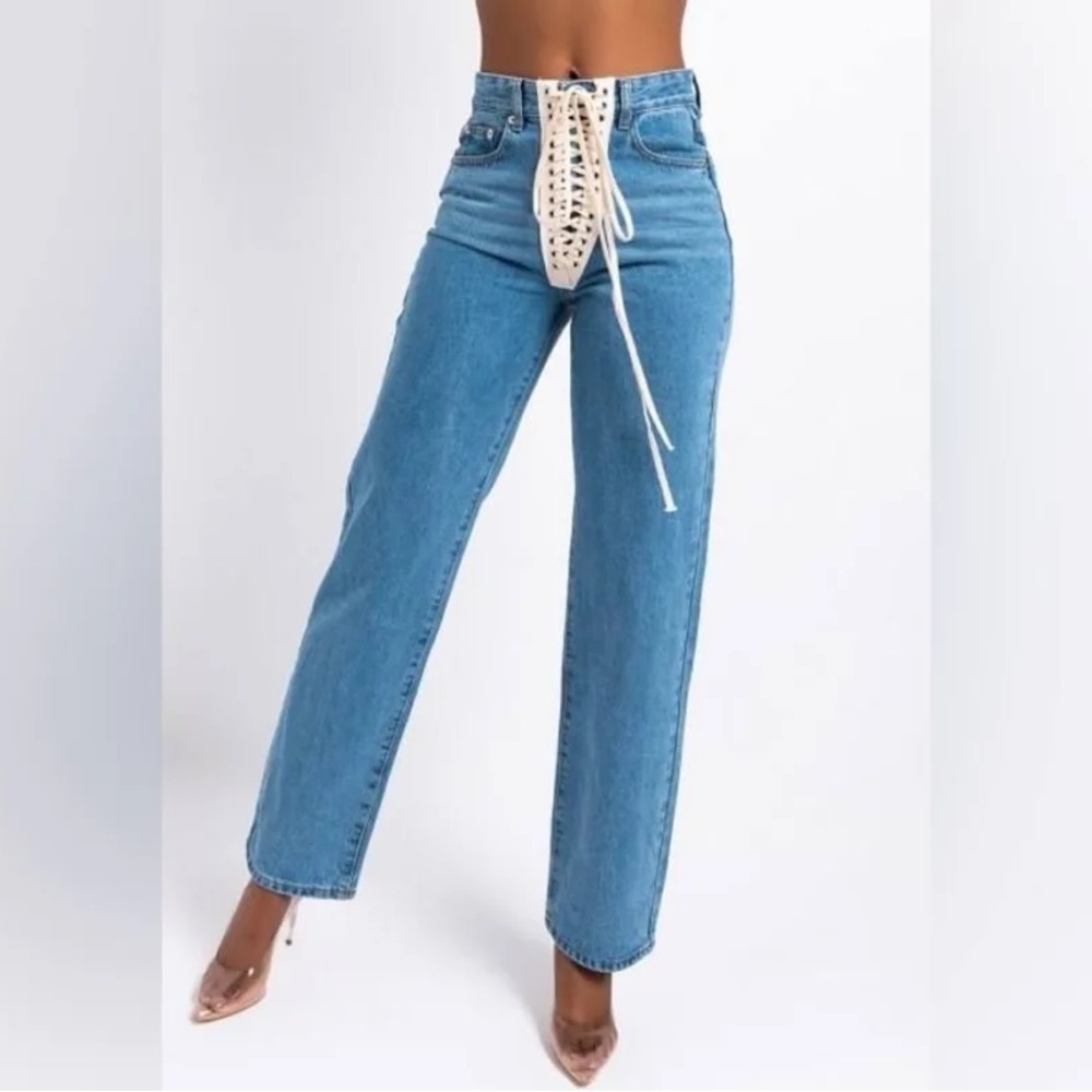 Shop Akira New Without Tags Lace Up Live your life denim jeans size Large